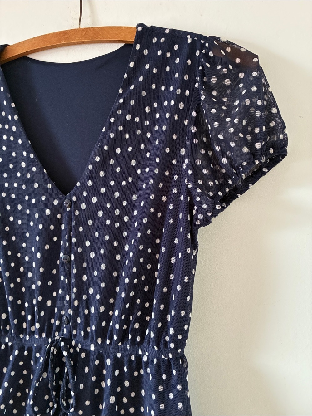 Navy and White Polka Dot Tiered Maxi Dress - Source Unknown - Size S - Picture 3 of 8